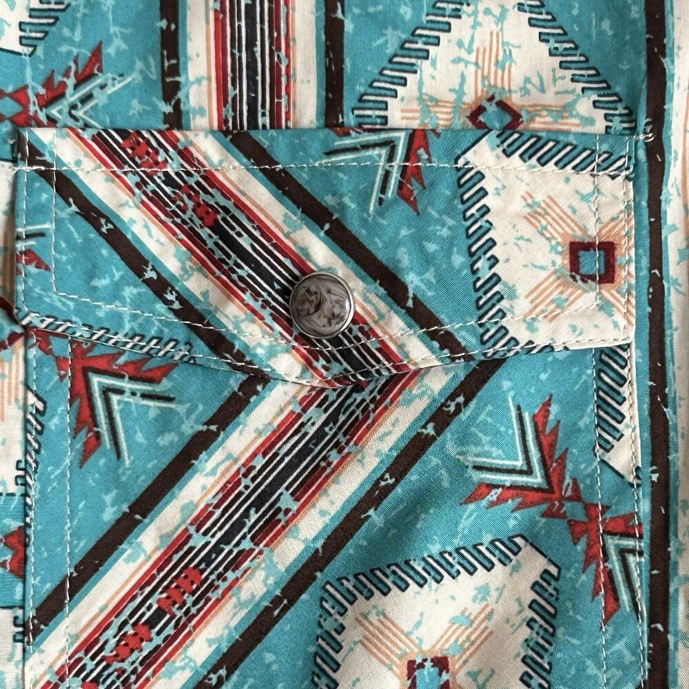 Rock & Roll Cowboy Shirt Mens Large Blue Aztec Snap Front Modern Fit Long Sleeve - Picture 9 of 16